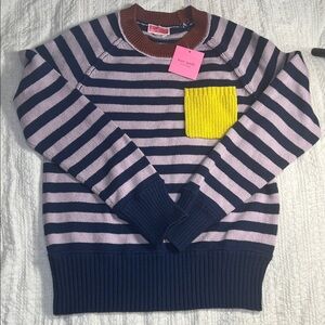 Kate Spade sweater Navy and Pink Striped with Yellow pocket Accent size S